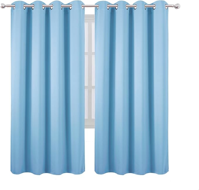 Blackout Curtains 66 x 72 Inch Long Sky Blue Curtains Set of 2 Panels Room - Image 2