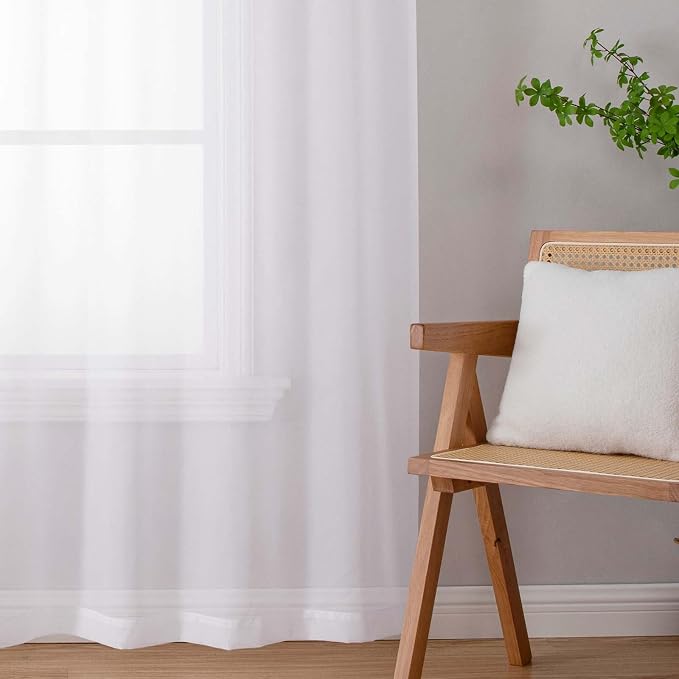 White Sheer Curtain for Bedroom Living Room 78 Inches Long 2 Panels Set - Image 9