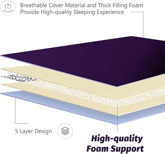 MAXYOYO Japanese Floor Futon Mattress, Roll Up Floor Mattress for Adults Foldable Tatami Mat Sleeping Pad Dormitory Bed Lounger, Purple, Queen Size