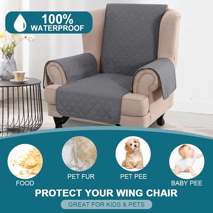 Turquoize 100% Waterproof Wing Chair Cover Wing Armchair Slipcovers Chair Couch - Image 2