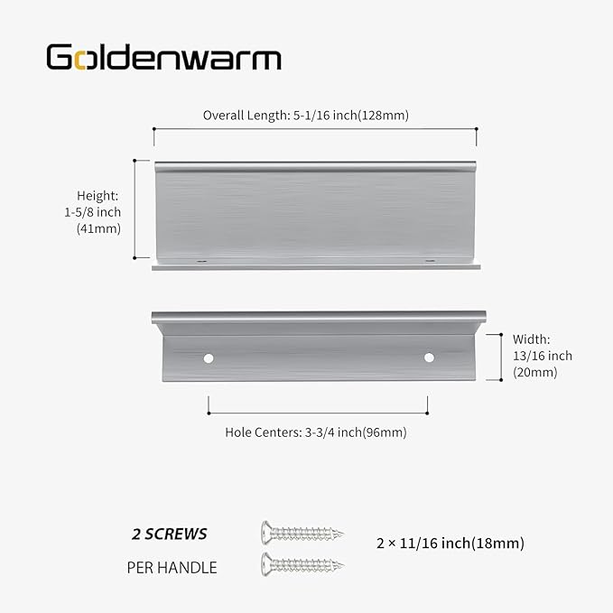 goldenwarm 15 Pack Brushed Nickel Finger Edge Pulls Drawer Finger Pulls Kitchen Hardware Handles Bedroom Dresser Drawers, 3-3/4in Hole Centers