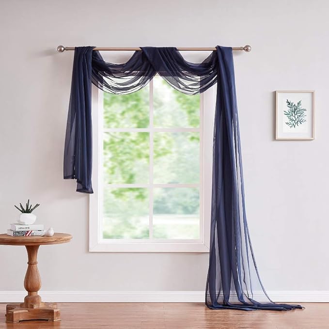 Warm Home Designs Standard Length Navy Blue Sheer Window Scarf. Valance Scarves are 54 X 144 Inches. Great As Wedding Arch Draping Fabric, Bed Canopy Or for Decorative Project. AM Navy 144"