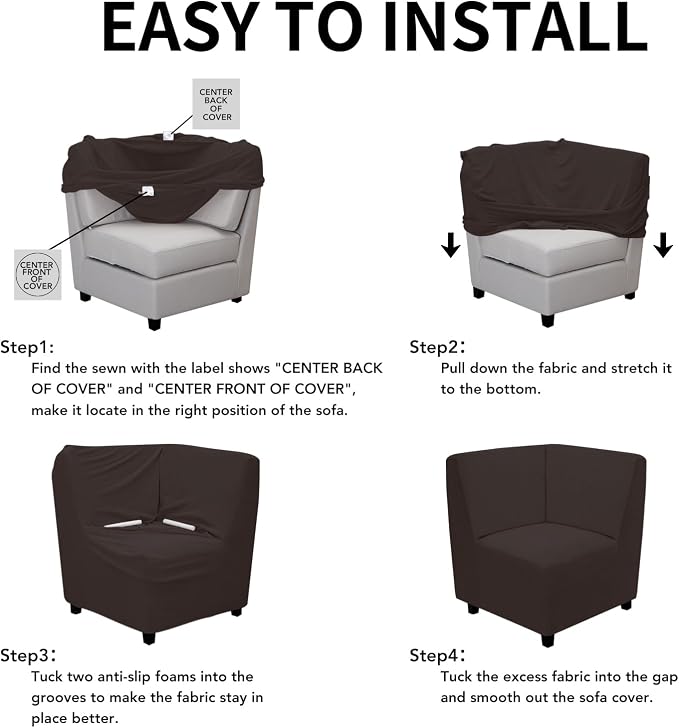 Easy-Going Stretch Soft Sectional Corner Sofa Couch Slipcover Chocolate | - Image 5