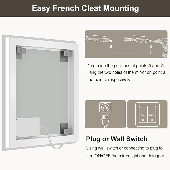 40x32 LED Bathroom Mirror with Lights, Front and Rear Lighting, Tempered Glass, Dimmable, Multiple Light Modes, Anti-Fog Lighted Bathroom Vanity Mirror for Wall, Memory Function