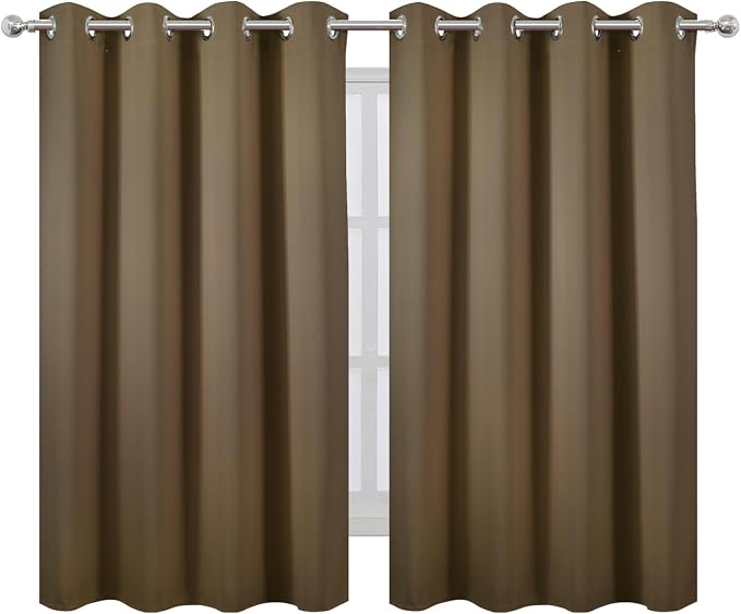 Brown Thermal Blackout Curtains/52 x 54 Inch/Set of 2 Panels Room Darkening - Image 2