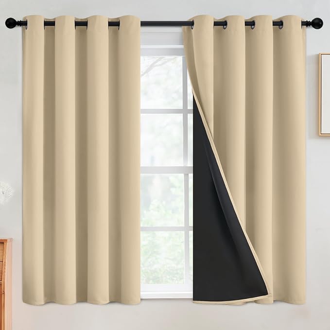 SimpleHome Beige 100% Blackout Curtains Room Darkening Living Room 54 Inch | by SimpleHome