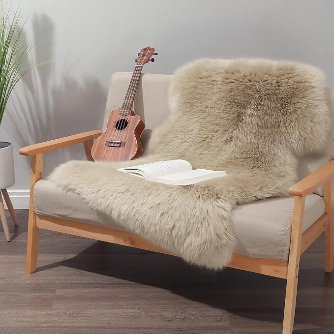IRIWOOL Premium Genuine Fur Sheepskin Rug Real Australia Sheepskin Natural - Image 2