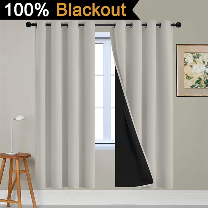 Yakamok Cream Beige 100% Blackout Curtains 72 Inches Long 52" Wide 2 Panels | - Image 7