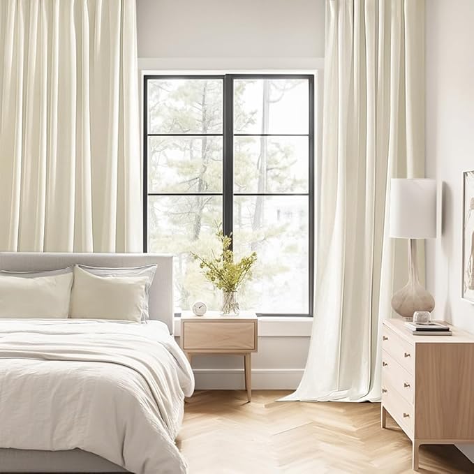 MIULEE Beige White Back Tab Blackout Curtains 52x72 Inches Long 2 Panel Set | - Image 2