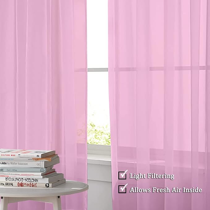 Sheer Curtains Light Pink, Sheer Curtains 63 inches Length 2 Panels Set - Image 5