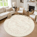Round Area Rug Living Room: 8ft Washable Carpet Retro Beige | Vintage Boho by Luxturiy
