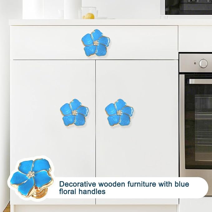 4 pcs Petal Knob Handle Unique Zinc Alloy Flower Shape Single Hole Knob Handle for Cabinets,Drawers, Wardrobes Furniture Decoration(Blue)