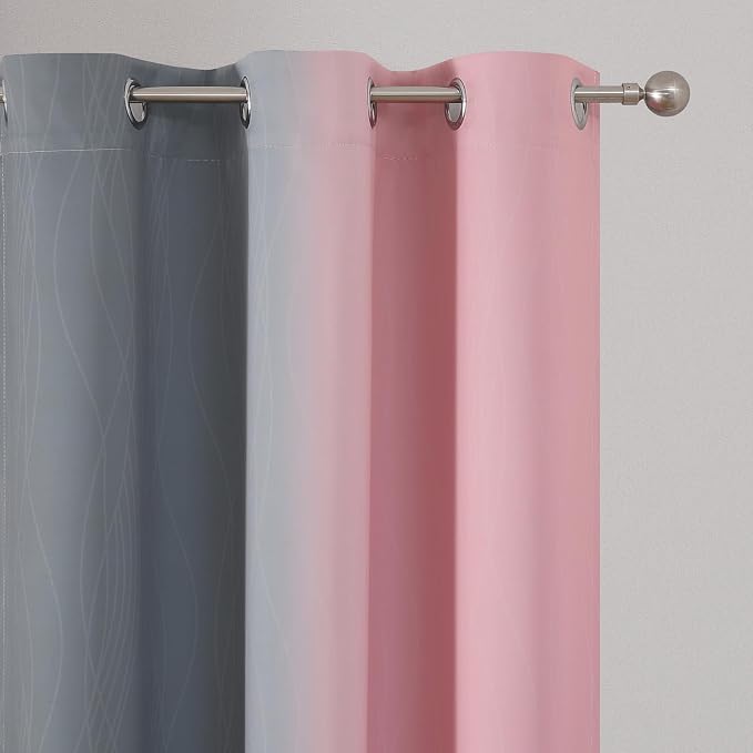 Ombre Grey and Pink Blackout Curtains - Image 4