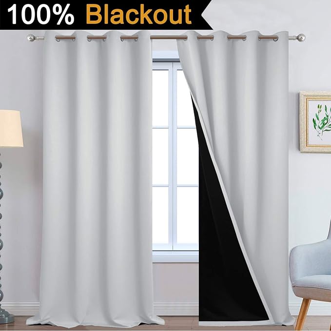 Yakamok Light Grey 100% Blackout Curtains 108 Inches Long 52" Wide 2 Panel | - Image 2