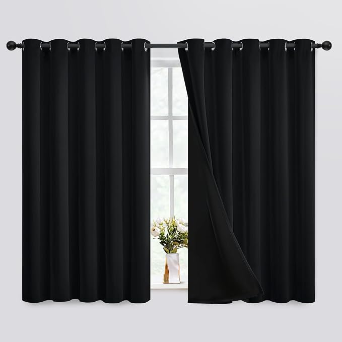 SimpleHome Black 100% Blackout Curtains Room Darkening Living Room 63 Inch | by SimpleHome