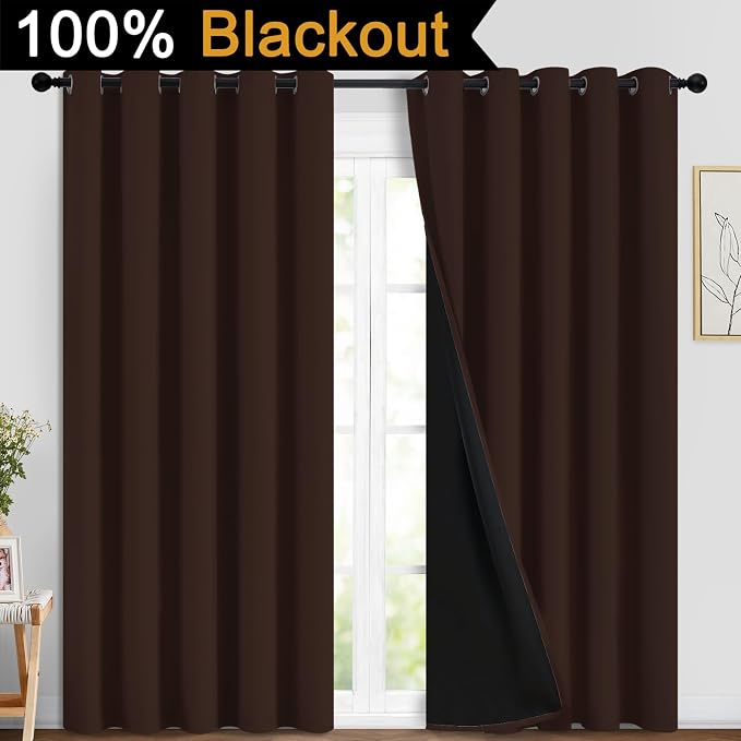 Yakamok Chocolate Brown Blackout Curtains 84 Inches Long 70" Wide, 2 Panels | - Image 2