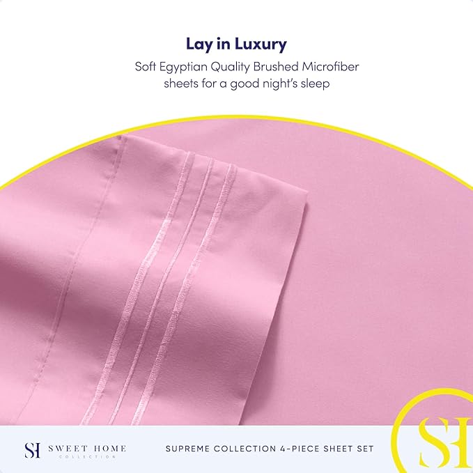 California King Sheet Sets - Breathable Luxury Sheets with Full Elastic & Secure Corner Straps Built In - 1800 Supreme Collection Cal King Deep Pocket Bedding Set, Sheet Set, California King, Pink