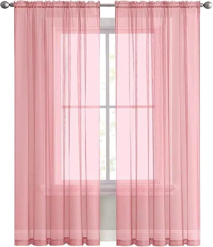 SpaceDresser Sheer Blush Curtains 4 Panels Rod Pocket Semi-Sheer Curtain 45 - Image 8