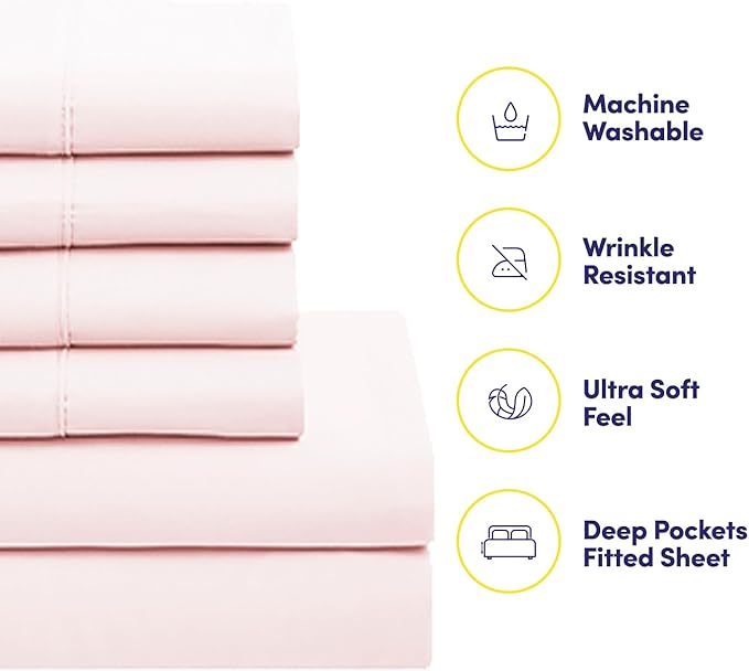 Sweet Home Collection 7 Piece Comforter Set Bag Solid Color All Season Soft Down Alternative Blanket & Luxurious Microfiber Bed Sheets, Pale Pink, Twin XL