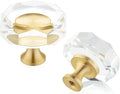 QOGRISUN 10-Pack Brass Crystal Cabinet Knobs,Glass Crystal Gold Drawer Knobs,1-1/4-Inch Polygon,Decorative Dresser Pulls, Modern Cabinet Hardware
