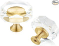 QOGRISUN 15-Pack Brass Crystal Cabinet Knobs, Glass Crystal Gold Drawer Knobs, 1-1/4-Inch Polygon, Decorative Dresser Pulls, Modern Cabinet Hardware