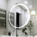 LED Round Bathroom Mirror, Wall Mounted Vanity Makeup Mirror with Anti Fog, Dimmable Touch Button, Adjustable Color Temperature, Memory Function 28 Inch by Fab Glass and Mirror
