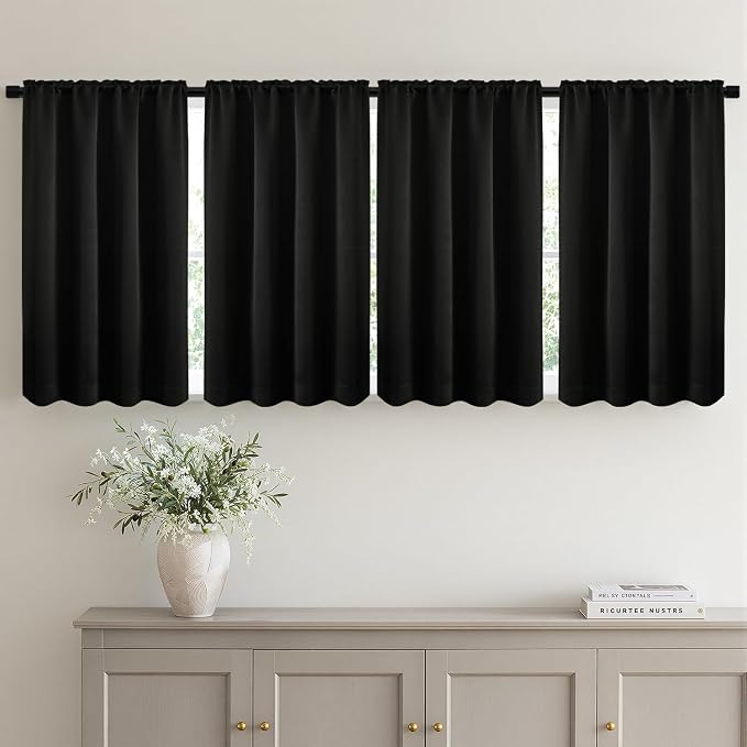 MIULEE 4-Panel 36 Inch Blackout Kitchen Tier Curtains Over Sink Black | Privacy by MIULEE