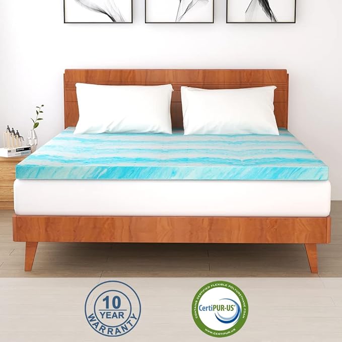 IULULU Mattress Topper, 2 Inch Gel Memory Foam Mattress Topper for Twin Size Bed, Blue