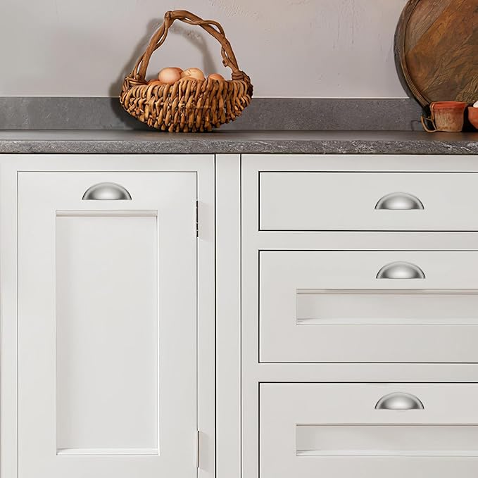 khtumeware 10 Pack 3-3/4" Drawer Pulls Brushed Satin Nickel Cabinet Cup Pulls Kitchen Hardware Cabinet Handles Drawer Handles Knobs 3-3/4 inch Hole Center