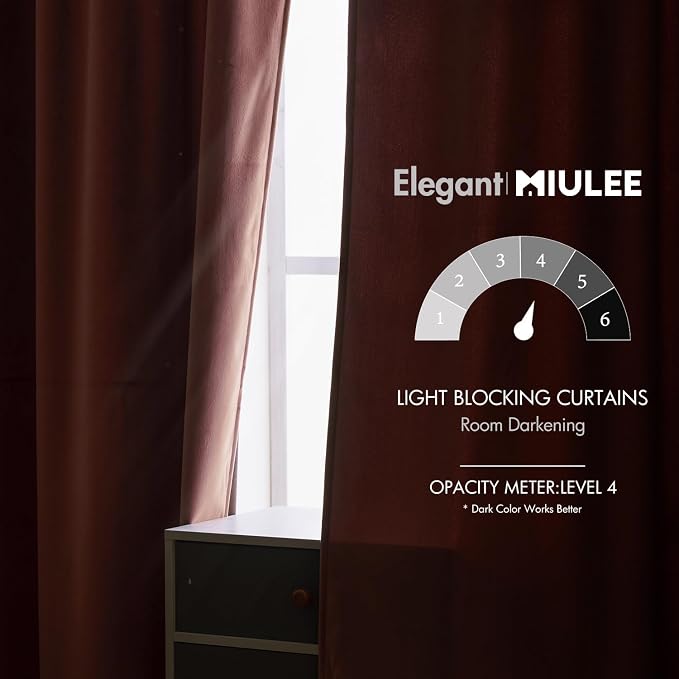 MIULEE Velvet Blackout Curtains 52x84 inches 2 Panels Dusty Rose Pink | Luxury - Image 5