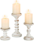 Romadedi Wood Candle Holders for Pillar Candles - Set of 3 Tall Farmhouse Wooden Candlestick Holder, Rustic Candle Stand for Fireplace Mantle Shelf Table Home Decor, Brown Whitewashed 3.9"/6"/ 8.3"