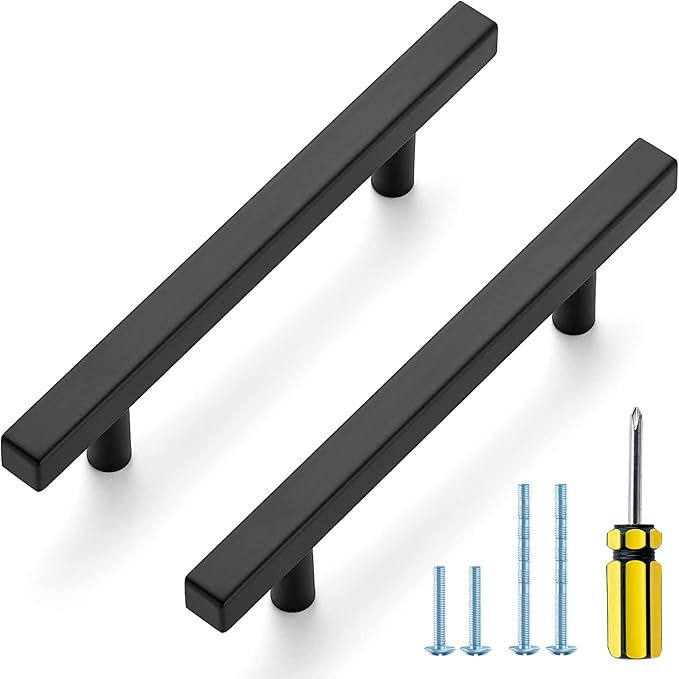 Ravinte Black Cabinet Handles 30 Pack - 4 Inch Matte Square Pulls, Kitchen Hardware 6-3/8 Inch Overall Length, Drawer Pulls