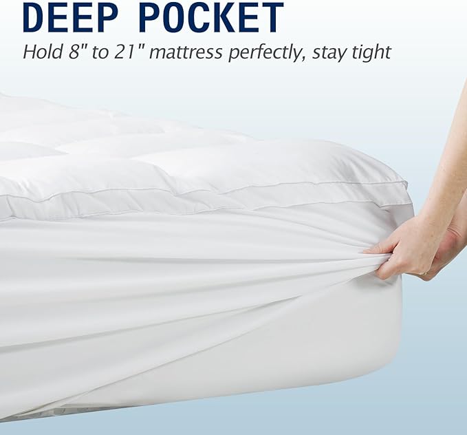 SOPAT Mattress Topper Full Size Extra Thick Mattress Pad 8-21" Deep Pocket Soft Down Alternative Fill Mattress Protector Pillow Top Mattress Cover (54x75 Inches, White)