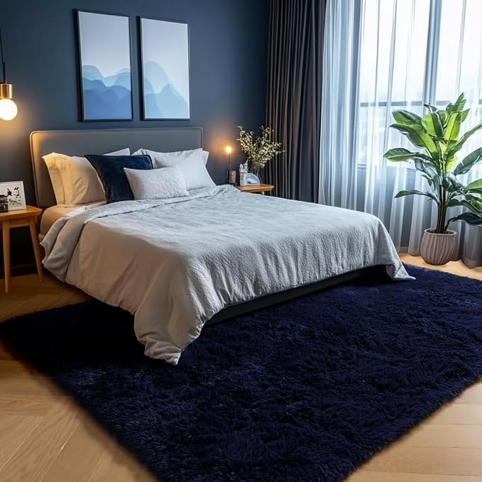 Navy Blue Rug 4x6, Fluffy Dark Blue Rugs - Image 11