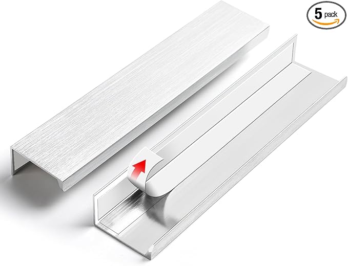 5 Pack 6 inch self Adhesive Cabinet pulls Silvery Cabinet Finger pulls Stick on Handles Cabinet Adhesive Drawer pulls Concealed Edge Seam Handles Flat