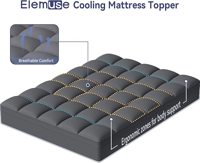 ELEMUSE Queen Grey Mattress Topper for Back Pain, Extra Thick Mattress Pad Cover, Plush Soft Pillowtop with Elastic Deep Pocket, Overfilled Down Alternative Filling