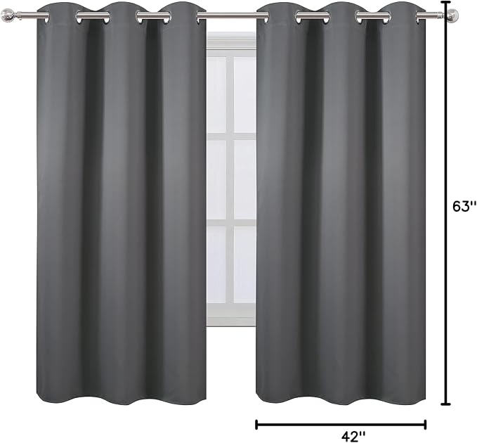 Grey Blackout Curtains 42 x 63 Inch Length/Set of 2 Curtain Panels/Thermal - Image 10