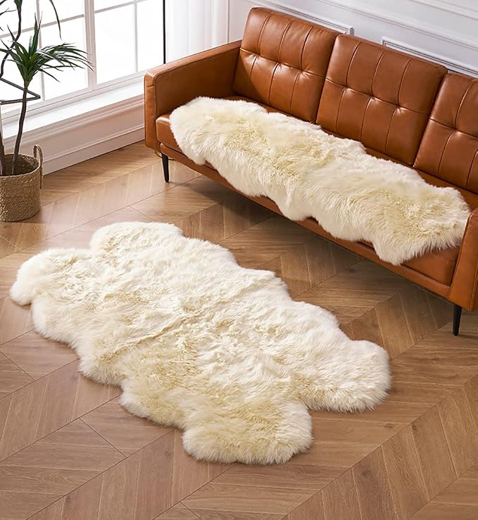 HUAHOO Premium Genuine Sheepskin Rug Beige Real Australia Sheepskin Natural by HUAHOO