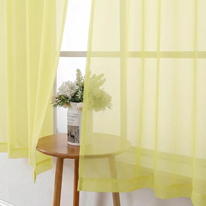 Goose Yellow Sheer Curtains 54 Inch Length 2 Panels, Voile Light Filtering - Image 4