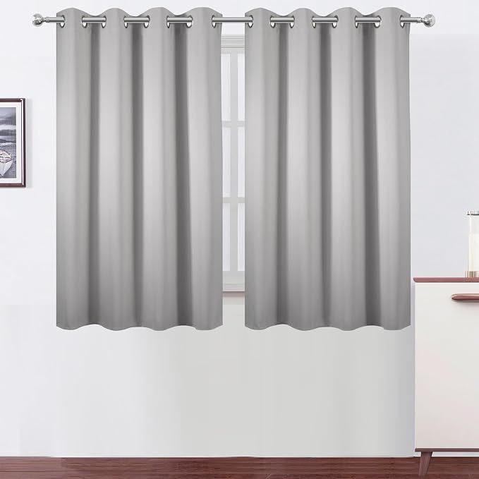 Blackout Curtains 66 x 54 Inch Long Light Grey Curtains Set of 2 Panels Room by Lemomo