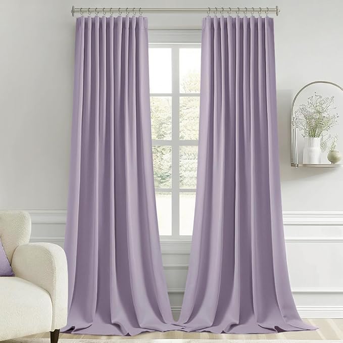 MIULEE Lilac Back Tab Blackout Curtains 52x120 Inch Long 2 Panels Set | Rod - Image 9