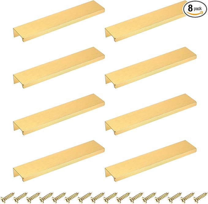 uxcell Cabinet Finger Edge Pull, 8pcs 150mm / 5.91" Aluminum Alloy Back Mount Hidden Cabinet Pulls Concealed Handle for Home Kitchen Drawer Cabinet, Gold
