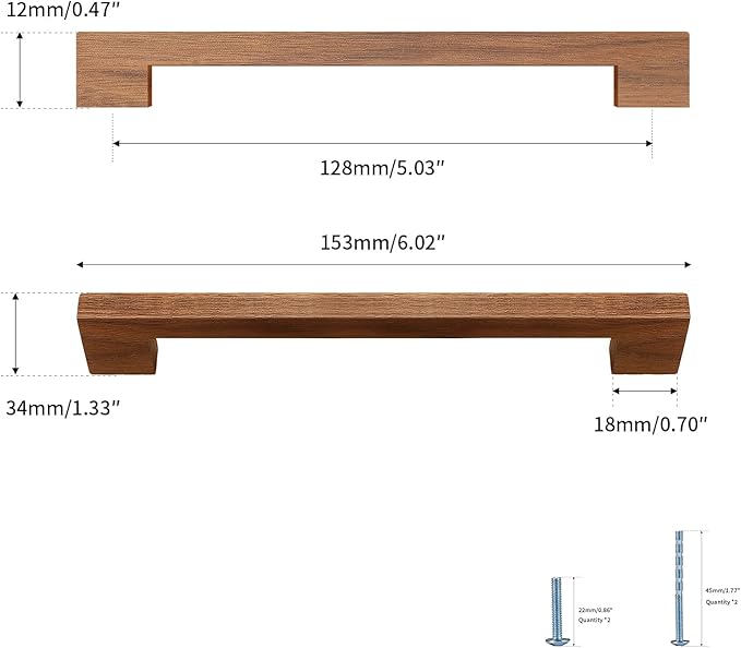 Walnut Square 5 in 6 pcs Wooden Drawer Pulls Handle pulls for cabinets Kitchen Cabinet Drawer pulls Cabinet Door Pull