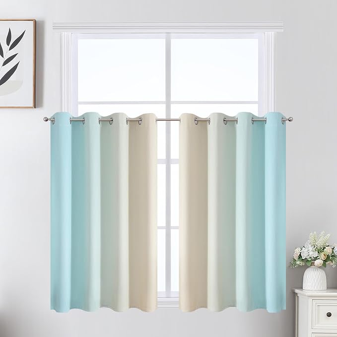 Aqua and Beige Ombre Blackout Curtains by ESTELARTEXTILER