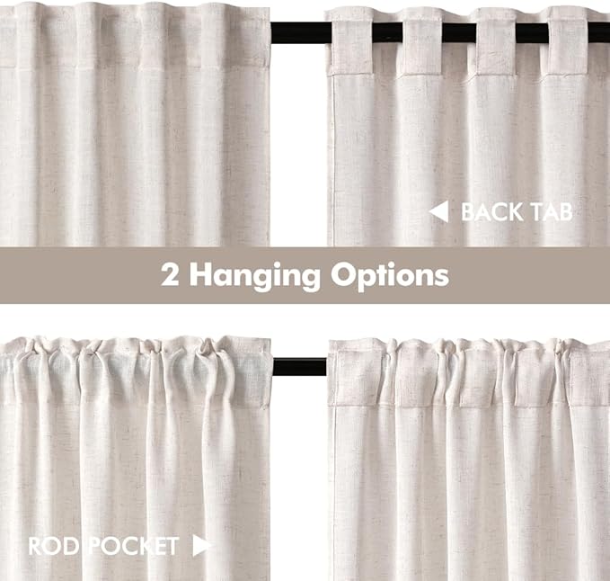 MIULEE Kitchen Curtain 36 Inch Long 2 Panels Natural Linen White Farmhouse | - Image 5