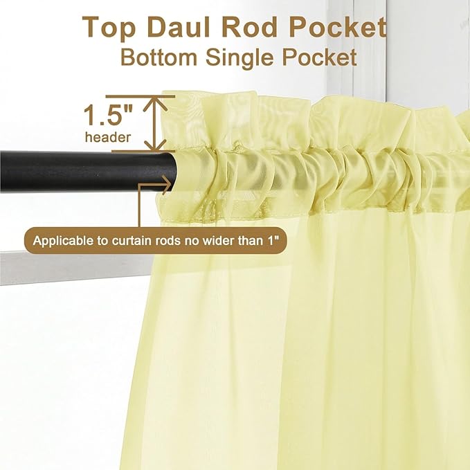 Chyhomenyc Sheer Curtains 63 Inch Length 2 Panels, Light Yellow | Light - Image 5