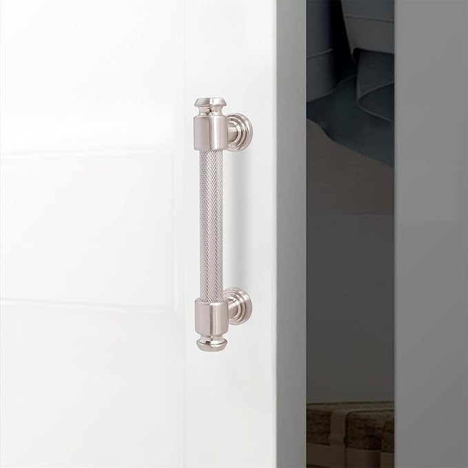 10 Pack 3-3/4 inch(96mm) Brushed Satin Nickel Kitchen Cabinet Handles Knurled Cabinet Pulls Silver Drawer Pulls Kitchen Cabinet Hardware