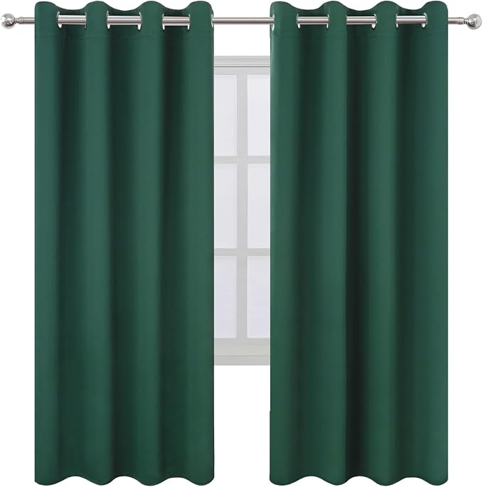 Blackout Curtains 66 x 72 Inch Long Dark Green Curtains Set of 2 Panels Room - Image 2