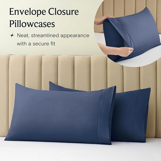 LuxClub Twin XL Sheets - Soft Kids Twin Bed Sheets for Boys and Girls, 3 PC Deep Pockets Wrinkle Free Kids Fitted Sheets Machine Washable Hotel Bedding Silky Soft- Navy Twin XL