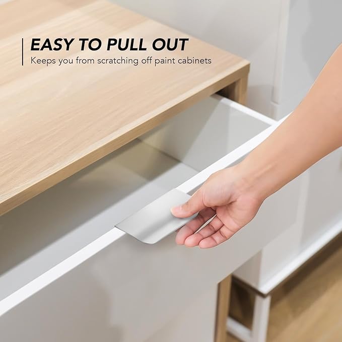 Ravinte Hardware 12 Pack Silver Cabinet Handles, 3 Inch (76mm) Finger Edge Pulls, 2 Inch Hole Center, Finger Pulls for Cabinets